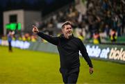 19 May 2025; Shamrock Rovers manager Stephen Bradley celebrates after the SSE Airtricity Men's Premier Division match between Shamrock Rovers and St Patrick's Athletic at Tallaght Stadium in Dublin. Photo by Stephen McCarthy/Sportsfile
