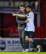 19 May 2025; Drogheda United manager Kevin Doherty in conversation with Ryan Brennan of Drogheda United after the SSE Airtricity Men's Premier Division match between Shelbourne and Drogheda United at Tolka Park in Dublin. Photo by Sam Barnes/Sportsfile