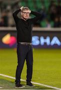 19 May 2025; St Patrick's Athletic manager Stephen Kenny reacts during the SSE Airtricity Men's Premier Division match between Shamrock Rovers and St Patrick's Athletic at Tallaght Stadium in Dublin. Photo by Thomas Flinkow/Sportsfile