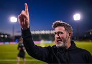 19 May 2025; Shamrock Rovers manager Stephen Bradley celebrates after the SSE Airtricity Men's Premier Division match between Shamrock Rovers and St Patrick's Athletic at Tallaght Stadium in Dublin. Photo by Stephen McCarthy/Sportsfile