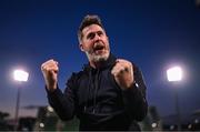 19 May 2025; Shamrock Rovers manager Stephen Bradley celebrates after the SSE Airtricity Men's Premier Division match between Shamrock Rovers and St Patrick's Athletic at Tallaght Stadium in Dublin. Photo by Stephen McCarthy/Sportsfile