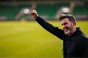 19 May 2025; Shamrock Rovers manager Stephen Bradley celebrates after the SSE Airtricity Men's Premier Division match between Shamrock Rovers and St Patrick's Athletic at Tallaght Stadium in Dublin. Photo by Stephen McCarthy/Sportsfile