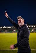 19 May 2025; Shamrock Rovers manager Stephen Bradley celebrates after the SSE Airtricity Men's Premier Division match between Shamrock Rovers and St Patrick's Athletic at Tallaght Stadium in Dublin. Photo by Stephen McCarthy/Sportsfile