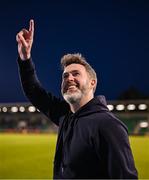 19 May 2025; Shamrock Rovers manager Stephen Bradley celebrates after the SSE Airtricity Men's Premier Division match between Shamrock Rovers and St Patrick's Athletic at Tallaght Stadium in Dublin. Photo by Stephen McCarthy/Sportsfile