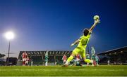 19 May 2025; Shamrock Rovers goalkeeper Ed McGinty makes a save from Mason Melia of St Patrick's Athletic during the SSE Airtricity Men's Premier Division match between Shamrock Rovers and St Patrick's Athletic at Tallaght Stadium in Dublin. Photo by Stephen McCarthy/Sportsfile