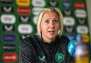 20 May 2025; Head coach Carla Ward during a Republic of Ireland women squad announcement press conference at the Sky Ireland Head Office in Dublin. Photo by Stephen McCarthy/Sportsfile