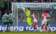 19 May 2025; Shamrock Rovers goalkeeper Ed McGinty makes a save during the SSE Airtricity Men's Premier Division match between Shamrock Rovers and St Patrick's Athletic at Tallaght Stadium in Dublin. Photo by Stephen McCarthy/Sportsfile