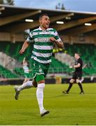 19 May 2025; Graham Burke of Shamrock Rovers celebrates after scoring his side's third goal during the SSE Airtricity Men's Premier Division match between Shamrock Rovers and St Patrick's Athletic at Tallaght Stadium in Dublin. Photo by Stephen McCarthy/Sportsfile