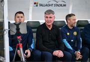 19 May 2025; St Patrick's Athletic manager Stephen Kenny with assistant coach Brian Gartland, left, and assistant coach Sean O'Connor, right, during the SSE Airtricity Men's Premier Division match between Shamrock Rovers and St Patrick's Athletic at Tallaght Stadium in Dublin. Photo by Stephen McCarthy/Sportsfile