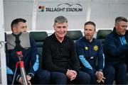 19 May 2025; St Patrick's Athletic manager Stephen Kenny with assistant coach Brian Gartland, left, assistant coach Sean O'Connor and goalkeeping coach Pat Jennings, right, during the SSE Airtricity Men's Premier Division match between Shamrock Rovers and St Patrick's Athletic at Tallaght Stadium in Dublin. Photo by Stephen McCarthy/Sportsfile