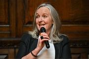 20 May 2025; Parent Frances Kiernan speaking at the launch of Bohemian Football Club Social Impact Report at the Mansion House in Dublin. Photo by Sam Barnes/Sportsfile