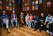 20 May 2025; Rosalia Kane, Paradise Place Educate Together National School, centre, speaking at the launch of Bohemian Football Club Social Impact Report, alongside, from left, Na Fianna GAA Head of Coaching Mark Cooper, Bohemians FC Pride Committee member Jim McIlroy, and Paradise Place EDNS pupils, from left, Hallie Quirke, Bianca Pednekar, Dumitru Rostas, Fernando Rostas, and Moise Busuioc at the Mansion House in Dublin. Photo by Sam Barnes/Sportsfile