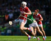 18 May 2025; Tim O'Mahony of Cork is tackled by Adam English of Limerick during the Munster GAA Hurling Senior Championship Round 4 match between Limerick and Cork at TUS Gaelic Grounds in Limerick. Photo by Sam Barnes/Sportsfile