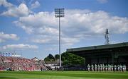 18 May 2025; Players and officials stand for a minute's silence in memory of the Great Famine before the Munster GAA Hurling Senior Championship Round 4 match between Limerick and Cork at TUS Gaelic Grounds in Limerick. Photo by Sam Barnes/Sportsfile