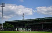 18 May 2025; Limerick players stand for a minute's silence in memory of the Great Famine before the Munster GAA Hurling Senior Championship Round 4 match between Limerick and Cork at TUS Gaelic Grounds in Limerick. Photo by Sam Barnes/Sportsfile