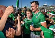 18 May 2025; Kyle Hayes of Limerick with supporters after his side's victory in the Munster GAA Hurling Senior Championship Round 4 match between Limerick and Cork at TUS Gaelic Grounds in Limerick. Photo by Sam Barnes/Sportsfile
