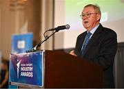 20 May 2025; MC Sean O'Rourke during the Irish Sport Industry Awards 2025 at College Green Hotel in Dublin. Photo by David Fitzgerald/Sportsfile
