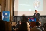 20 May 2025; Minister of State at the Department of Tourism, Culture, Arts, Gaeltacht, Sport and Media Charlie McConalogue TD speaking during the Irish Sport Industry Awards 2025 at College Green Hotel in Dublin. Photo by David Fitzgerald/Sportsfile