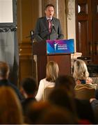 20 May 2025; Minister of State at the Department of Tourism, Culture, Arts, Gaeltacht, Sport and Media Charlie McConalogue TD speaking during the Irish Sport Industry Awards 2025 at College Green Hotel in Dublin. Photo by David Fitzgerald/Sportsfile