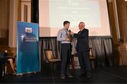 20 May 2025; Patrick Magee CEO wiistream in conversation with MC Sean O'Rourke after being presented with the Best Use of Communications Platform in Sport award during the Irish Sport Industry Awards 2025 at College Green Hotel in Dublin. Photo by David Fitzgerald/Sportsfile