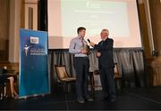 20 May 2025; Patrick Magee CEO wiistream in conversation with MC Sean O'Rourke after being presented with the Best Use of Communications Platform in Sport award during the Irish Sport Industry Awards 2025 at College Green Hotel in Dublin. Photo by David Fitzgerald/Sportsfile