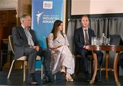 20 May 2025; Speakers, from left, Croke Park Stadium & Commercial Director Peter McKenna, Core managing director Jill Downey and Minister of State at the Department of Enterprise, Trade and Employment Alan Dillon 2025 at College Green Hotel in Dublin. Photo by David Fitzgerald/Sportsfile