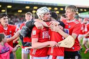 16 May 2025; Cian Lawton of Cork celebrates with supporters after the Electric Ireland GAA Hurling Munster Minor Championship final match between Cork and Waterford at FBD Semple Stadium in Thurles, Tipperary. Photo by Piaras Ó Mídheach/Sportsfile