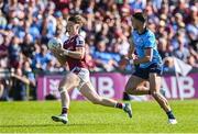 17 May 2025; Matthew Thompson of Galway in action against Alex Gavin of Dublin during the GAA Football All-Ireland Senior Championship Round 1 match between Galway and Dublin at Pearse Stadium in Galway. Photo by Piaras Ó Mídheach/Sportsfile