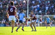 17 May 2025; Cillian McDaid of Galway hands the ball back to David Byrne of Dublin during the GAA Football All-Ireland Senior Championship Round 1 match between Galway and Dublin at Pearse Stadium in Galway. Photo by Piaras Ó Mídheach/Sportsfile