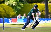 21 May 2025; Ireland batter Lorcan Tucker in action during the first match of the One Day International Series between Ireland and the West Indies at Clontarf Cricket Club in Dublin. Photo by Sam Barnes/Sportsfile