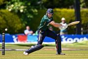 21 May 2025; Ireland batter Harry Tector in action during the first match of the One Day International Series between Ireland and the West Indies at Clontarf Cricket Club in Dublin. Photo by Sam Barnes/Sportsfile
