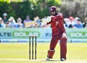 21 May 2025; West Indies batter Brandon King in action during the first match of the One Day International Series between Ireland and the West Indies at Clontarf Cricket Club in Dublin. Photo by Sam Barnes/Sportsfile