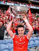 11 May 2025; Tommy Durnin of Louth celebrates with the Delaney Cup after their side's victory in the Leinster GAA Football Senior Championship final match between Louth and Meath at Croke Park in Dublin. Photo by Piaras Ó Mídheach/Sportsfile