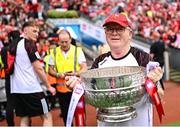 11 May 2025; Louth kitman Tony Reynolds with the Delaney Cup after his side's victory in the Leinster GAA Football Senior Championship final match between Louth and Meath at Croke Park in Dublin. Photo by Piaras Ó Mídheach/Sportsfile