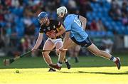 21 May 2025; Seán Bergin of Kilkenny in action against Ollie Gaffney of Dublin during the oneills.com Leinster GAA Hurling U20 Championship final match between Dublin and Kilkenny at Laois Hire O'Moore Park in Portlaoise, Laois. Photo by Piaras Ó Mídheach/Sportsfile