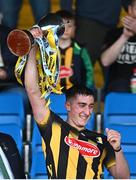 21 May 2025; Kilkenny captain Tom McPhillips lifts the cup after his side's victory in the oneills.com Leinster GAA Hurling U20 Championship final match between Dublin and Kilkenny at Laois Hire O'Moore Park in Portlaoise, Laois. Photo by Piaras Ó Mídheach/Sportsfile