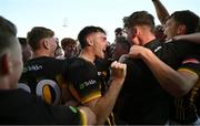 21 May 2025; Aaron McEvoy of Kilkenny, centre, celebrates after his side's victory in the oneills.com Leinster GAA Hurling U20 Championship final match between Dublin and Kilkenny at Laois Hire O'Moore Park in Portlaoise, Laois. Photo by Piaras Ó Mídheach/Sportsfile