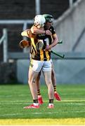21 May 2025; Kilkenny players Jeff Neary, behind, and Aaron McEvoy celebrate after their side's victory in the oneills.com Leinster GAA Hurling U20 Championship final match between Dublin and Kilkenny at Laois Hire O'Moore Park in Portlaoise, Laois. Photo by Piaras Ó Mídheach/Sportsfile