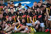 21 May 2025; Kilkenny players celebrate after their side's victory in the oneills.com Leinster GAA Hurling U20 Championship final match between Dublin and Kilkenny at Laois Hire O'Moore Park in Portlaoise, Laois. Photo by Piaras Ó Mídheach/Sportsfile