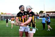 21 May 2025; Kilkenny players Michael Brennan, right, and Seán Bergin celebrate after their side's victory in the oneills.com Leinster GAA Hurling U20 Championship final match between Dublin and Kilkenny at Laois Hire O'Moore Park in Portlaoise, Laois. Photo by Piaras Ó Mídheach/Sportsfile