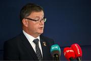 22 May 2025; Camogie Association president Brian Molloy during a media conference after a Camogie Association Special Congress at Croke Park in Dublin. Photo by Ramsey Cardy/Sportsfile