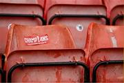 23 May 2025; A Shelbourne sticker in the ground before the SSE Airtricity Men's Premier Division match between Shelbourne and Sligo Rovers at Tolka Park in Dublin. Photo by Piaras Ó Mídheach/Sportsfile
