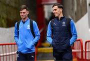 23 May 2025; Waterford players Ben McCormack, left, and Dean McMenamy arrive before the SSE Airtricity Men's Premier Division match between St Patrick's Athletic and Waterford at Richmond Park in Dublin. Photo by Seb Daly/Sportsfile