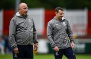 23 May 2025; Waterford head coach John Coleman, left, and assistant coach Danny Ventre before the SSE Airtricity Men's Premier Division match between St Patrick's Athletic and Waterford at Richmond Park in Dublin. Photo by Seb Daly/Sportsfile
