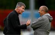 23 May 2025; St Patrick's Athletic manager Stephen Kenny, left, and Waterford head coach John Coleman before the SSE Airtricity Men's Premier Division match between St Patrick's Athletic and Waterford at Richmond Park in Dublin. Photo by Seb Daly/Sportsfile