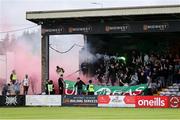 23 May 2025; Cork City supporters before the SSE Airtricity Men's Premier Division match between Galway United and Cork City at Eamonn Deacy Park in Galway. Photo by Thomas Flinkow/Sportsfile