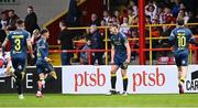 23 May 2025; Gareth McElroy of Sligo Rovers, centre, celebrates scoring his side's first goal during the SSE Airtricity Men's Premier Division match between Shelbourne and Sligo Rovers at Tolka Park in Dublin. Photo by Piaras Ó Mídheach/Sportsfile