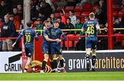 23 May 2025; Gareth McElroy of Sligo Rovers, second from left, celebrates scoring his side's first goal during the SSE Airtricity Men's Premier Division match between Shelbourne and Sligo Rovers at Tolka Park in Dublin. Photo by Piaras Ó Mídheach/Sportsfile