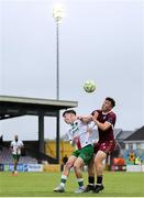 23 May 2025; Ed McCarthy of Galway United in action against Cathal O'Sullivan of Cork City during the SSE Airtricity Men's Premier Division match between Galway United and Cork City at Eamonn Deacy Park in Galway. Photo by Thomas Flinkow/Sportsfile