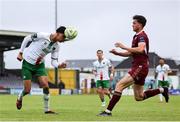 23 May 2025; Freddie Anderson of Cork City in action against Patrick Hickey of Galway United during the SSE Airtricity Men's Premier Division match between Galway United and Cork City at Eamonn Deacy Park in Galway. Photo by Thomas Flinkow/Sportsfile
